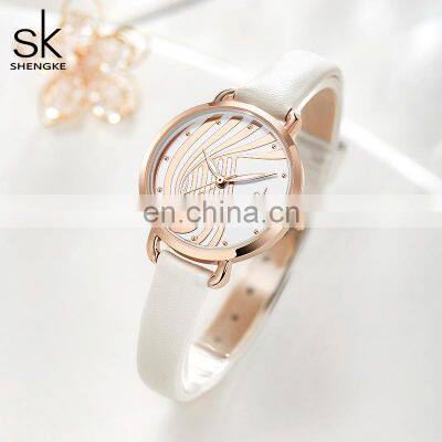 SHENGKE SK0153L Casual Woman White Leather Watches Branded Watches for Girls photo-3