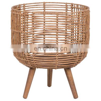 New arrival Natural Rattan Plant Stand With Wooden Leg Plant Holder high quality Wicker Flower Pot Holder Basket Wholesale