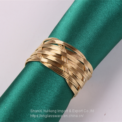 Gold Wire Metal Rattan Wrapped Napkin Ring Holder For Wedding photo-2