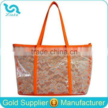 Custom PVC Tote Bag Fashion Lace PVC Tote Bag With Neon Leather Trim 300 Pcs MOQ Mixed 3 Colors