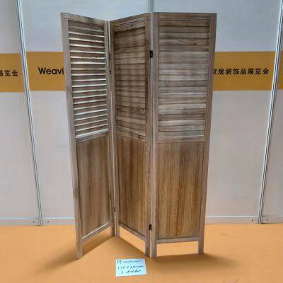 Eco-Friendly Brown Solid Wood Screen 6-Panel Louvered Room Divider with 3 Panel