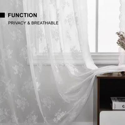 Hot Selling Modern European Style 100% Polyester Embroidery Sheer Lace Curtain