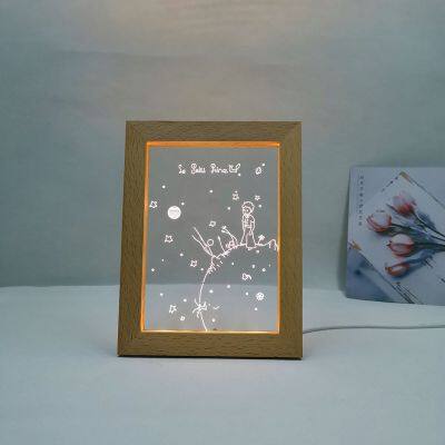 Factory Design Led 3D Acrylic Wooden Led Photo Frame Lamp Creative Modern Kids Table Lamp For Night Light
