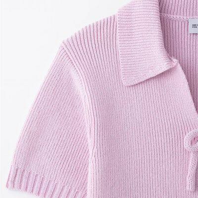 2025 Spring and Summer New European Style Ladies Fashion Sweet Fresh Bow Decoration Knitted Short Sleeve photo-2