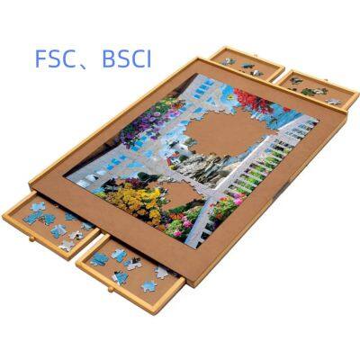 Wooden Jigsaw Puzzle Board Folding Table With Light With Sliding 4or6 Drawers Jigsaw 1000 Piece/1500pcs Foldable Puzzle Table