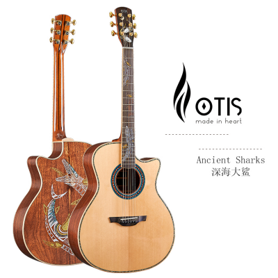 Caravan OTIS N-100 Ancient Sharks 41 Inch All Solid Acoustic Guitar (SITKA Spruce Top, South American White Acid Branch Backside)