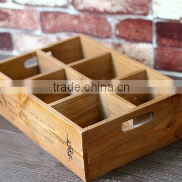 Custom Unfinished 8 Compartment Wooden Storage Tray with Handles