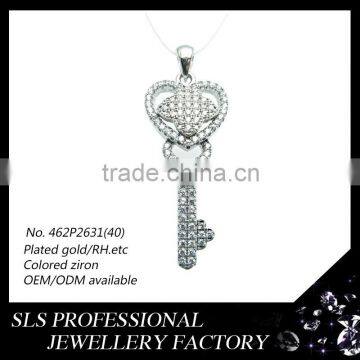 Heart shape Key pendant necklace Rhodium plated 925 silver jewelry pendant stylish latest in 2015 wholesale