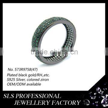 2015 new design black gold plated green CZ rings for christmas gift value 925 silver ring