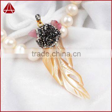 Boho CZ Micro Pave Sea Shell Pendant Jewelry With Rose Tourmaline Beads photo-2