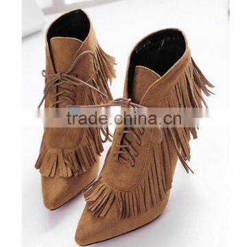 Latest England Style Tassel Anckle Suede Rubbe Sexy Girls Riding Boots photo-5