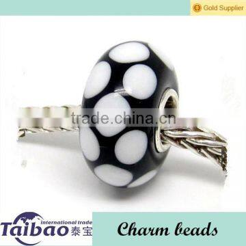 Black & White point CHARM MURANO beads GLASS 925 Silver bead Charms Bracelet fit european jewelry