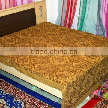 Indian Bedspread Embroidered Mirror Work Bed Sheet Vintage Cotton Bedding Sheet