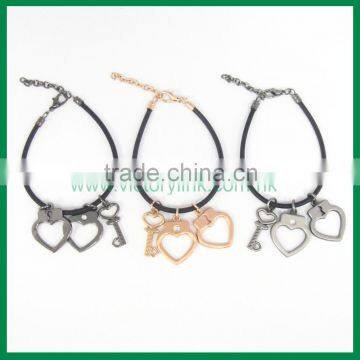 Heart Lock Zinc Alloy Charms PU Bracelet