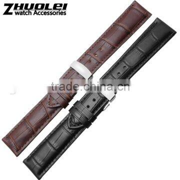 Durable Genuine Cowhide Leather Deployant Watch Band Strap Buckle Leather Strap Watch 19mm