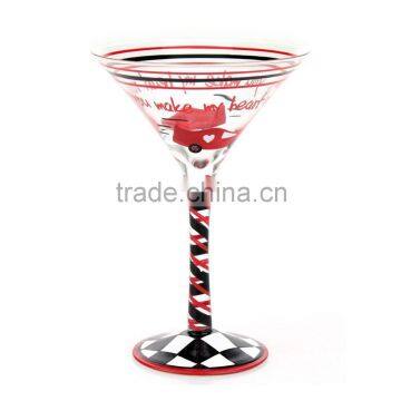 Open wide mouth hand painted martini glass in stocks colored popular handmade blown