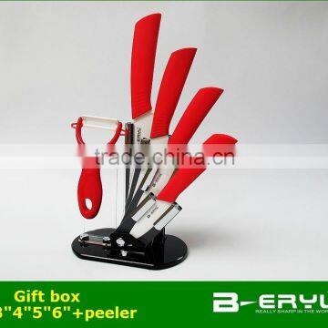 BERYL 6pcs Gift Set , 3"+4"+5"+6"+peeler+Knife Holder Ceramic Knife Sets 5 Colors Straight Handle,white Blade, CE FDA Certified photo-4