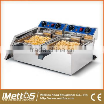 EF102 Stainless-Steel Electric Deep Fryer Commercial, 2 Tank Double Basket deep fryer With Cover