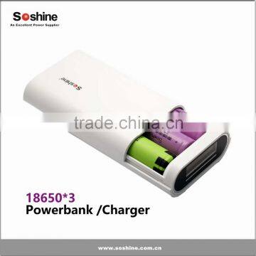 Soshine E5 LCD power bank charger for 3pcs 18650 batteries, removable 18650 battery charger