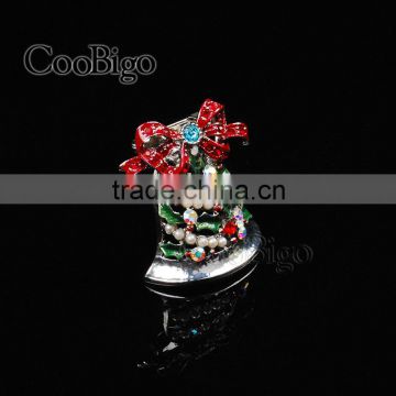 Fashion Jewelry Rhinestone Pearl Charming Christmas Jingle Bell Pin Brooch Christmas Party Promotion Gift Apparel Accessories