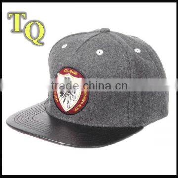 applique snapback cap with flat leather brim red under brim wholesale