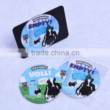 custom cheap cow design round shape double side paper fridge magnets