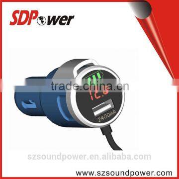 SDPower new digital display rohs car charger 5V 2400mA with extra usb channel