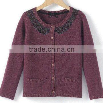 2016 Latest design Girls cotton knittecd cardigan windproof