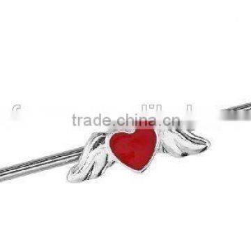 Industrial Barbells Heart Wings Surgical Steel 14G Cartilage Ear Earring