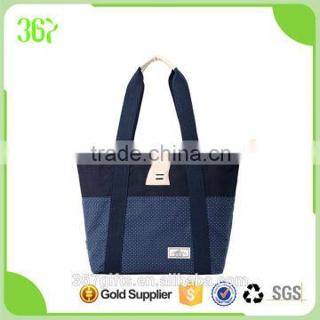 Latest Design Promotional Canvas Dot Tote Bag Leather Lady Handbag Women