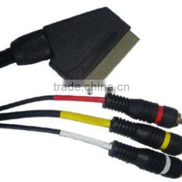 molded type gold plated black color scart to rca cable