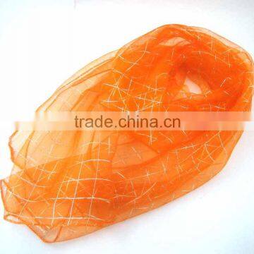 WLHH629 (38) 100%Polyester chiffon orange checked summer scarf with lurex