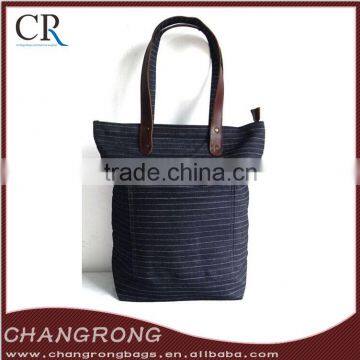Custom Denim Tote Bag With Leather Trim