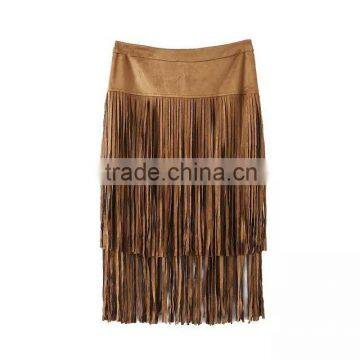 lady clothing tassel leather imitation flocking skirt