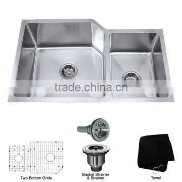 31" Premium Zero Radius Double Bowl Top Mount 16 Gauge Stainless Steel Kitchen Sink with 2 Grids and 2 Strainers 8045A