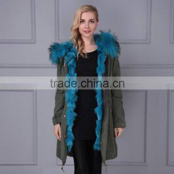 women casual bomber jacket with raccoon fur hooded parka for lady                        
                                                                                Supplier's Choice