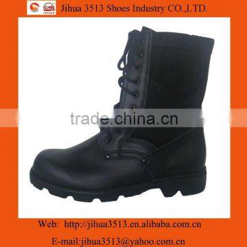 Black waterproof leather military boots for men