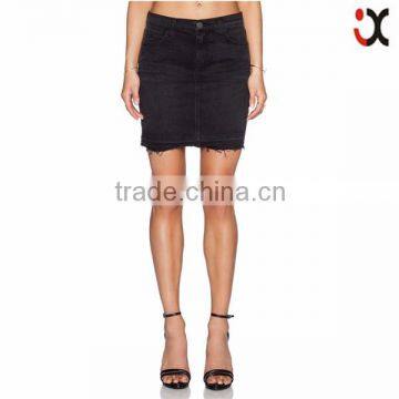 2015 black unprocessed hem mini vintage denim skirts JXH390