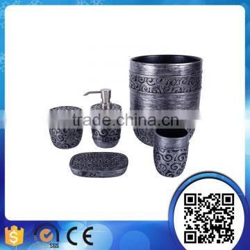 Dongguan factory direct sells imitated metal effct with carving flower resin bath set for bathroom accessories