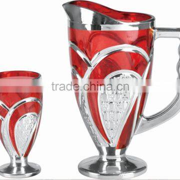 water drinking glass water set with colored and silver design