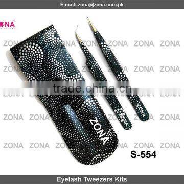 2- Pieces Eyelash Extension Tweezers In Magnetic Button Pouch / Get Customized Designed Lashes Kits From ZONA PAKISTAN