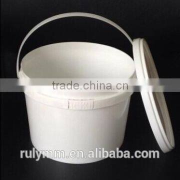 4L new food round white plastic pail with lid and plastic handle