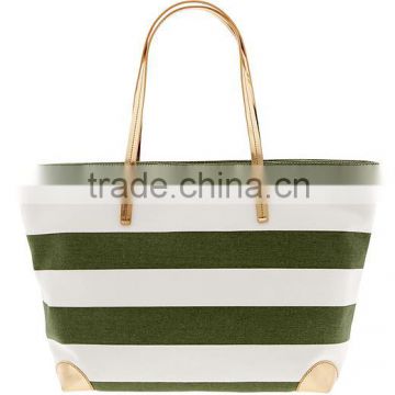 2014 waterproof Stripe coating pvc cotton canvas beach Tote Bag