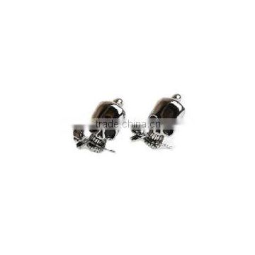 Stainless Steel Cuff Links-skull Head With Black Inlay Eyes, Mouth is Holding a Rose.