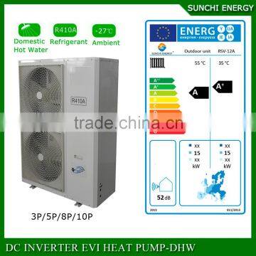 Swiss -25C winter floor heating100~350sq meter room 12kw/19kw/35kw defrsot split condensor indoor EVI air source heat pump water