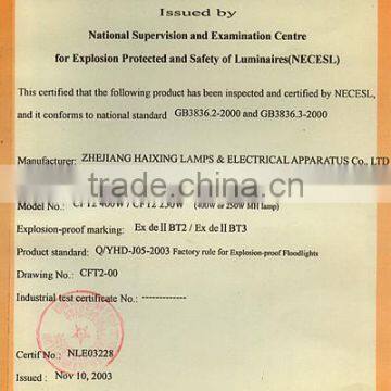 Explosion Protected Conformity Certificate