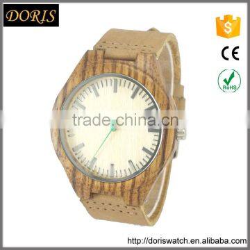 Hot selling products Wholesale stock watches zebrawood case genuine leather strap dropship wooden watch