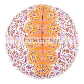 Round Mandala Mantas Throw Pillow Cover Decorative Indian Outdoor Cushion Pom Pom Boho Large Floor Pillow Case photo-3