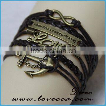 Cheap Price on Wholesale Braided Leather Three Layers Anchor Leather Bracelet photo-2
