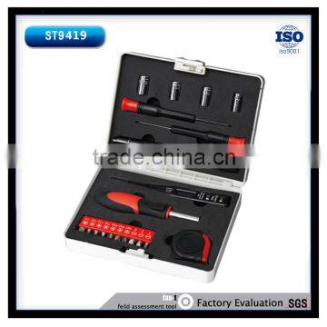 21PCS hand tool sets 1/4'' socket precision screwdriver flashlight 2*AA batteries testing pen bit holder